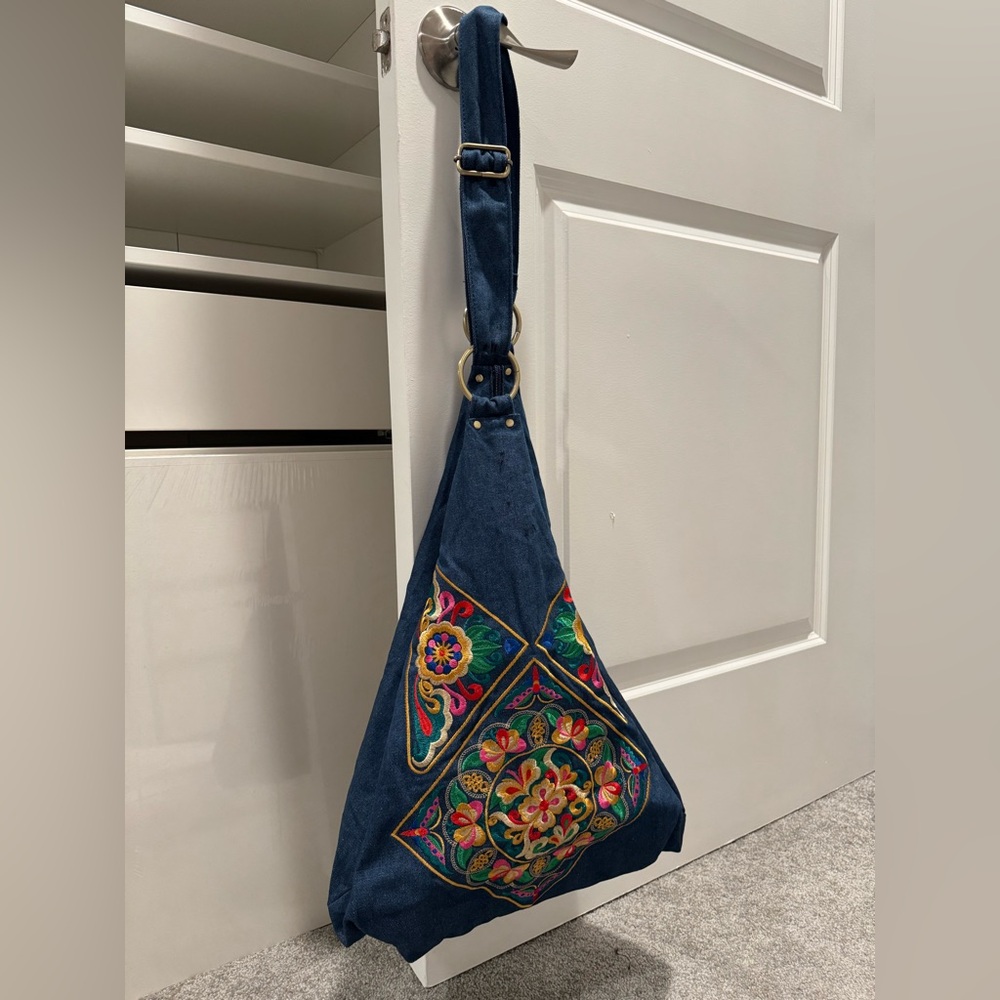 Denim embroidered purse
